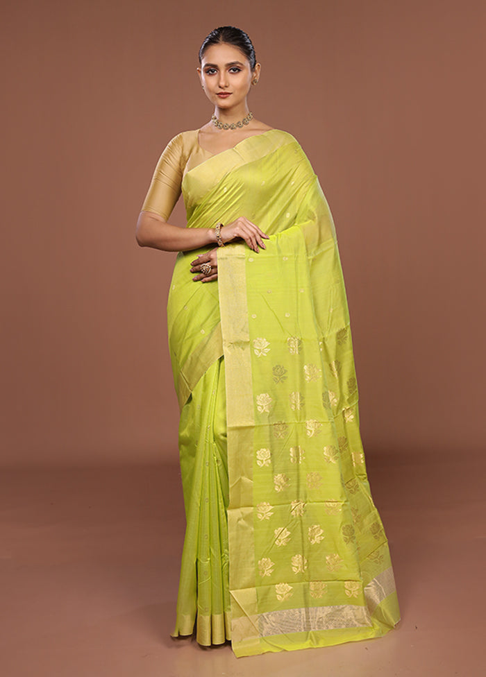 Green Chanderi Silk Saree With Blouse Piece