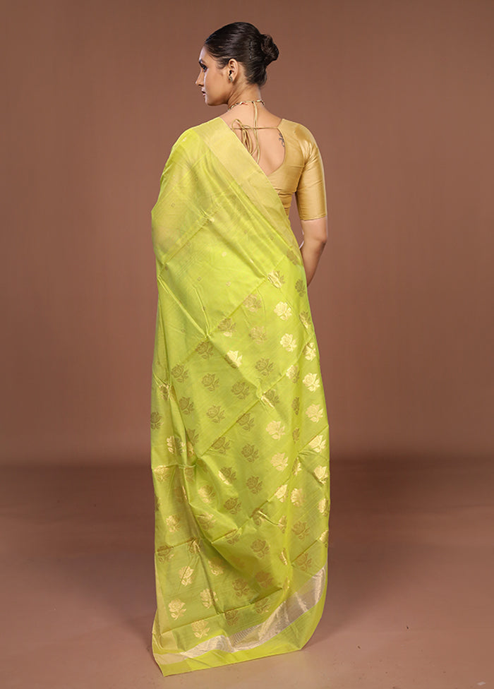 Green Chanderi Silk Saree With Blouse Piece