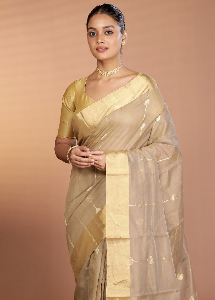 Cream Handloom Chanderi Pure Silk Saree With Blouse Piece