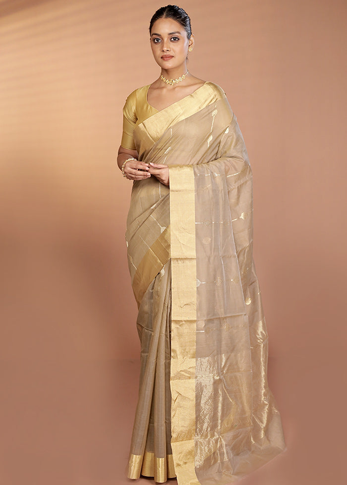 Cream Handloom Chanderi Pure Silk Saree With Blouse Piece