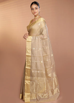 Cream Handloom Chanderi Pure Silk Saree With Blouse Piece