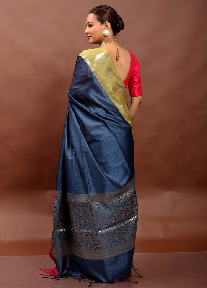 Blue Cotton Saree With Blouse Piece