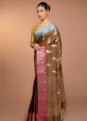 Brown Dupion Silk Saree With Blouse Piece