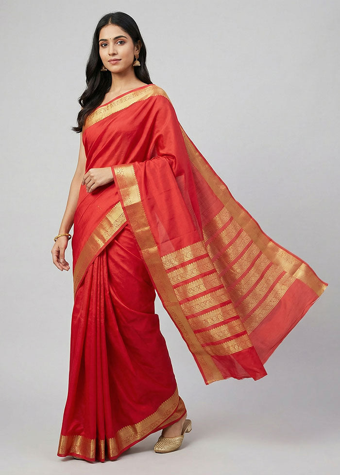 Red Kanjivaram Silk Saree With Blouse Piece