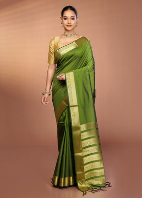 Green Kanjivaram Silk Saree With Blouse Piece