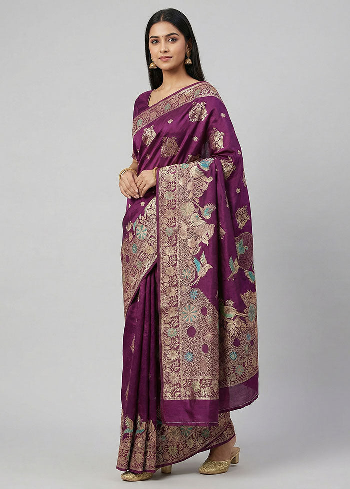 Purple Dupion Silk Saree With Blouse Piece