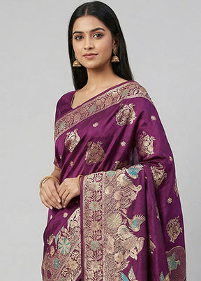 Purple Dupion Silk Saree With Blouse Piece
