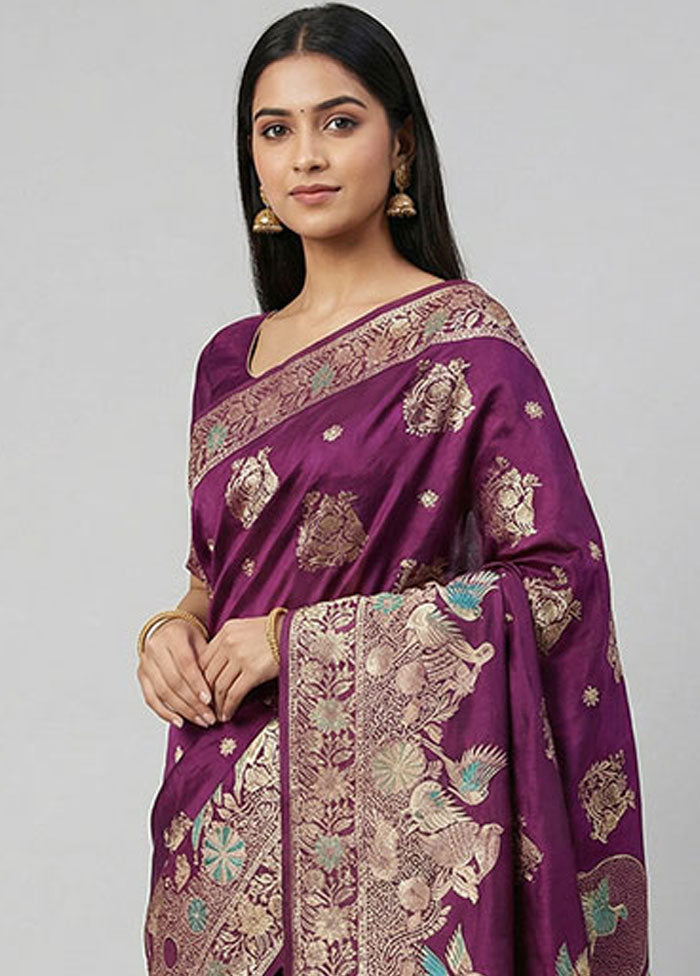 Purple Dupion Silk Saree With Blouse Piece