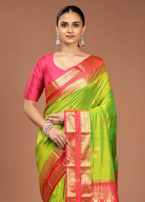 Green Handloom Kanjivaram Pure Silk Saree With Blouse Piece
