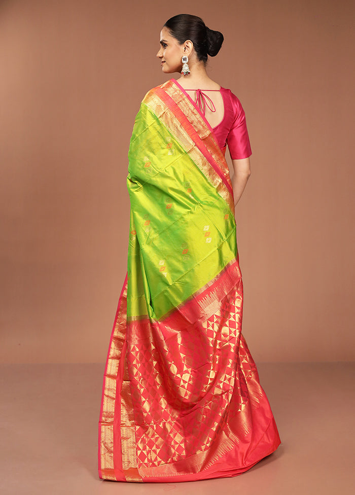 Green Handloom Kanjivaram Pure Silk Saree With Blouse Piece