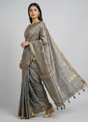 Green Tussar Silk Saree With Blouse Piece