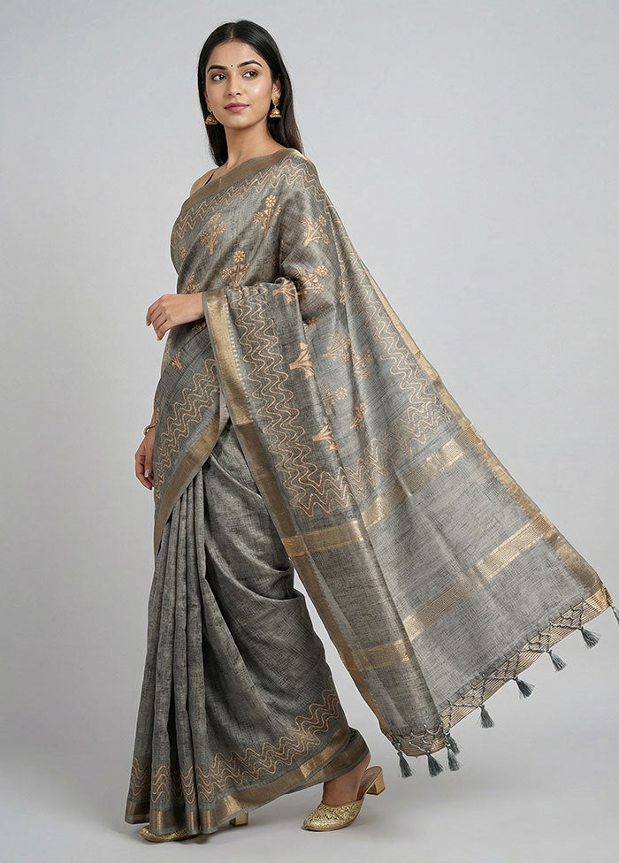 Green Tussar Silk Saree With Blouse Piece