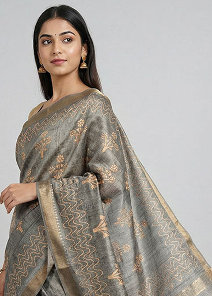 Green Tussar Silk Saree With Blouse Piece