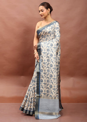 Cream Tussar Silk Saree With Blouse Piece