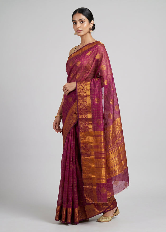 Purple Dupion Silk Saree With Blouse Piece