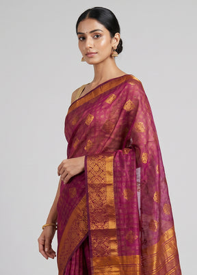 Purple Dupion Silk Saree With Blouse Piece