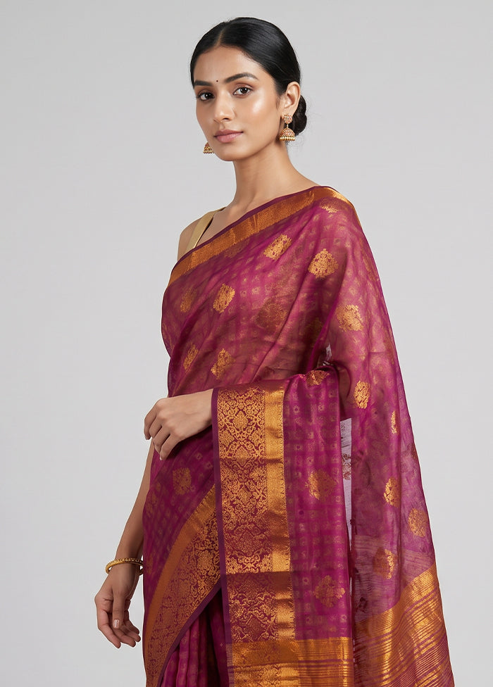 Purple Dupion Silk Saree With Blouse Piece