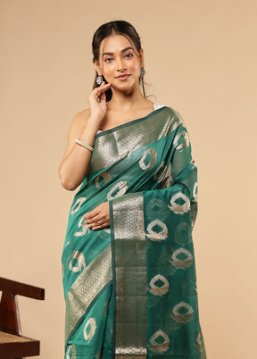Green Kora Silk Saree With Blouse Piece