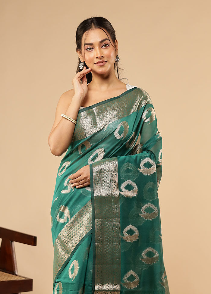 Green Kora Silk Saree With Blouse Piece