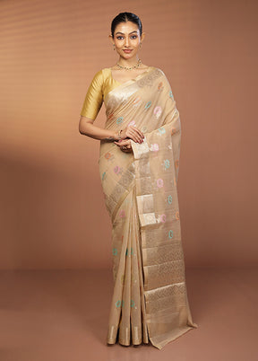 Cream Kora Silk Saree With Blouse Piece