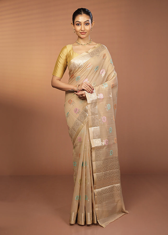 Cream Kora Silk Saree With Blouse Piece