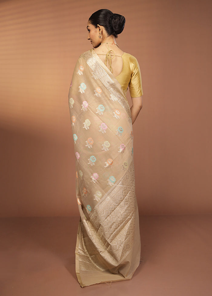 Cream Kora Silk Saree With Blouse Piece