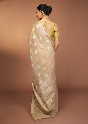 Cream Kora Silk Saree With Blouse Piece
