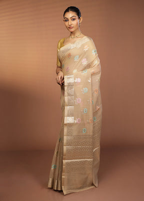 Cream Kora Silk Saree With Blouse Piece