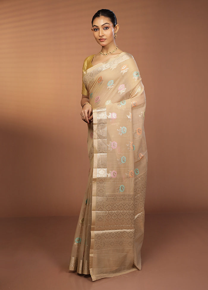 Cream Kora Silk Saree With Blouse Piece