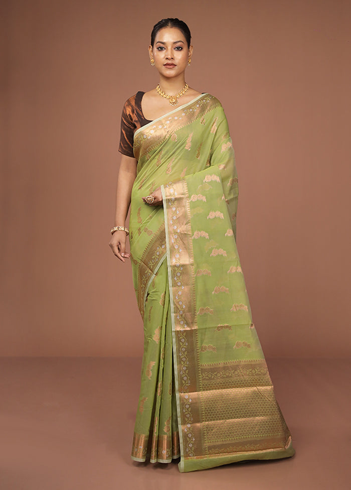 Green Kora Silk Saree With Blouse Piece