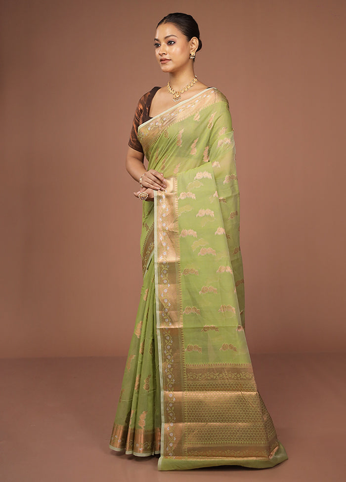 Green Kora Silk Saree With Blouse Piece