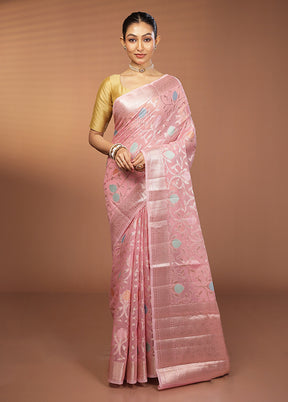 Pink Kora Silk Saree With Blouse Piece