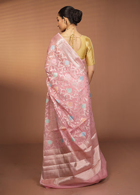 Pink Kora Silk Saree With Blouse Piece