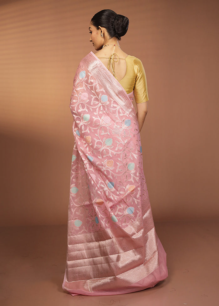 Pink Kora Silk Saree With Blouse Piece
