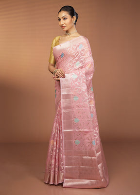 Pink Kora Silk Saree With Blouse Piece