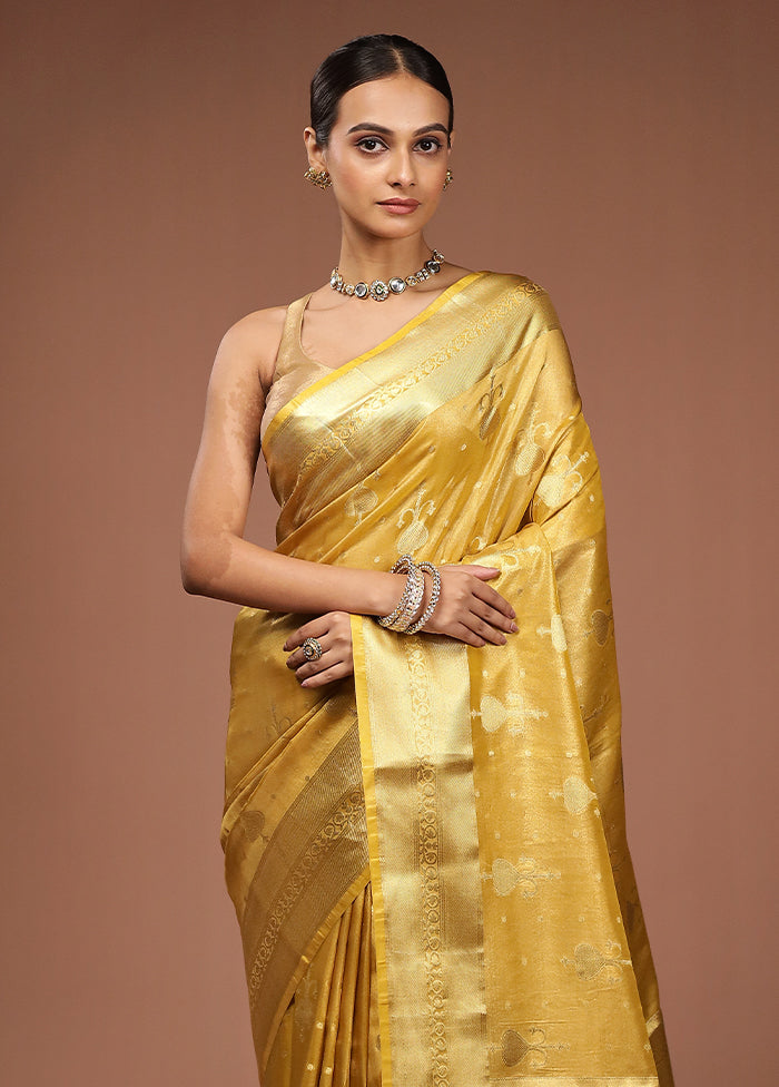 Yellow Tissue Silk Saree With Blouse Piece
