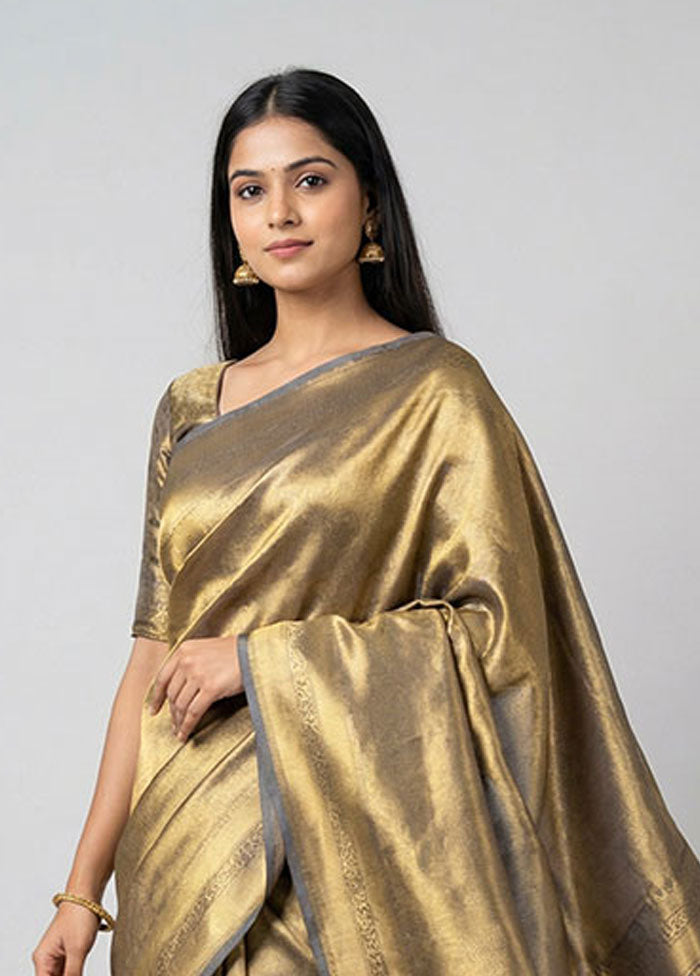 Blue Tissue Silk Saree With Blouse Piece