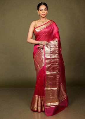 Pink Handloom Kora Pure Silk Saree With Blouse Piece
