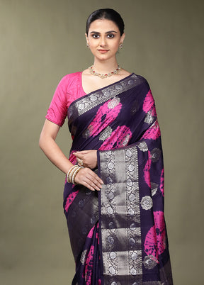 Blue Handloom Dupion Pure Silk Saree With Blouse Piece