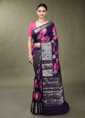 Blue Handloom Dupion Pure Silk Saree With Blouse Piece