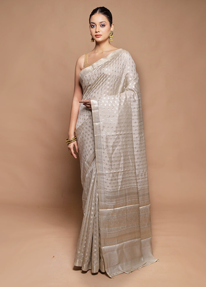 Cream Handloom Dupion Pure Silk Saree With Blouse Piece