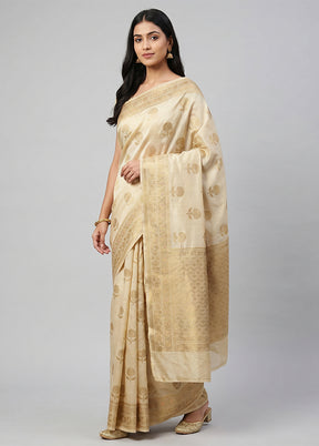 Cream Dupion Silk Saree With Blouse Piece