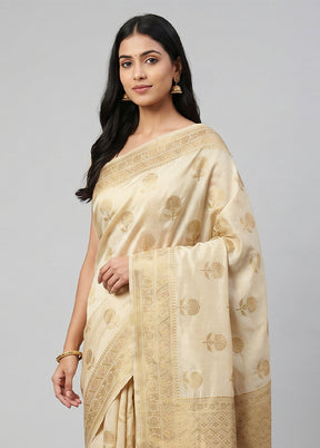 Cream Dupion Silk Saree With Blouse Piece