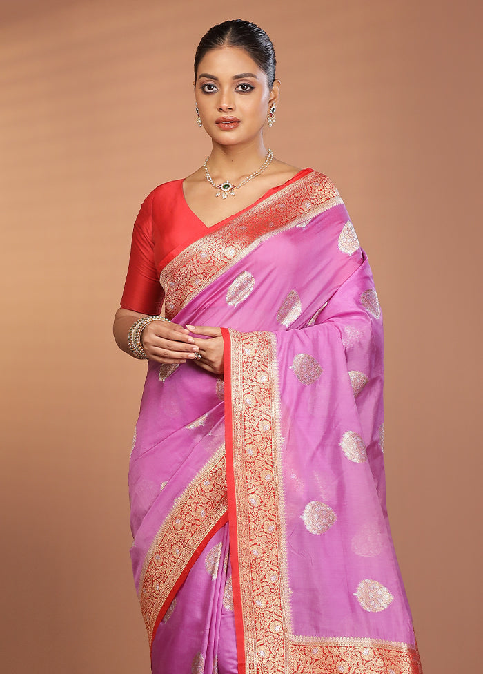 Purple Dupion Silk Saree With Blouse Piece