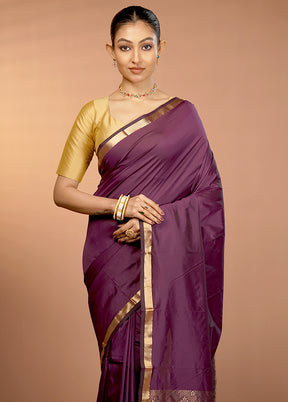 Purple Kanjivaram Silk Saree With Blouse Piece