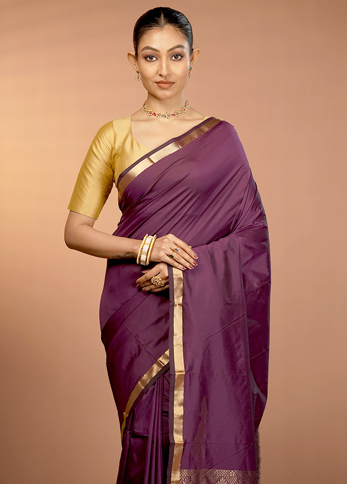 Purple Kanjivaram Silk Saree With Blouse Piece