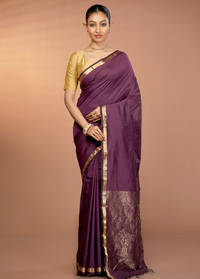 Purple Kanjivaram Silk Saree With Blouse Piece
