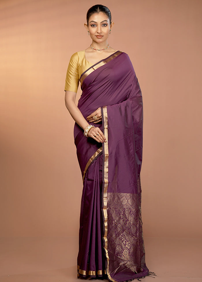 Purple Kanjivaram Silk Saree With Blouse Piece