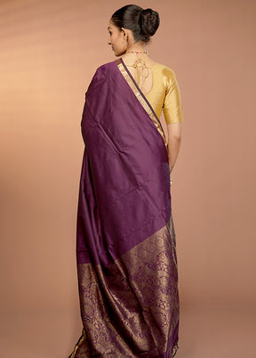 Purple Kanjivaram Silk Saree With Blouse Piece