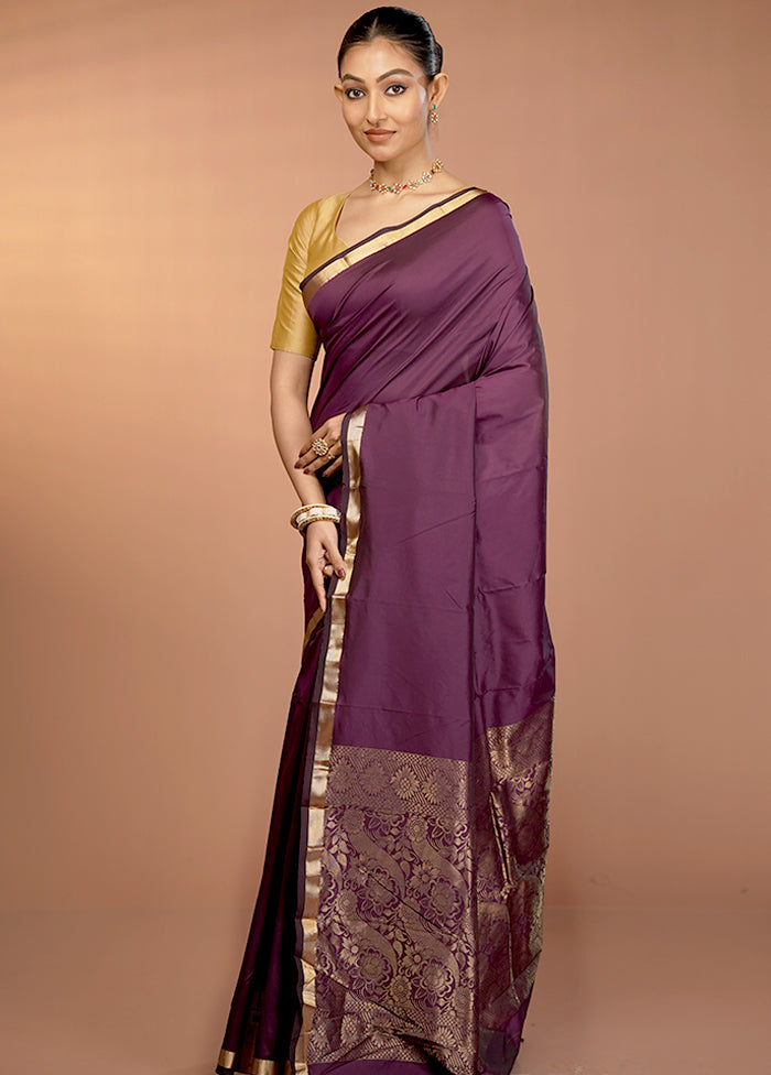 Purple Kanjivaram Silk Saree With Blouse Piece